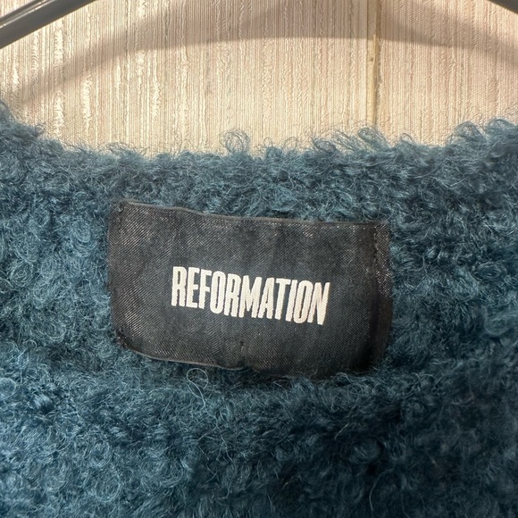 Reformation Lokie Mini Knit Sweater Dress XS Teal Textured Shag Boucle Teddy - Picture 6 of 8